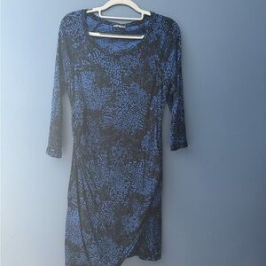 Express Blue and Black Long Sleeve Dress